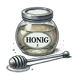 Honigglas mit Honiglöffel gezeichnet
